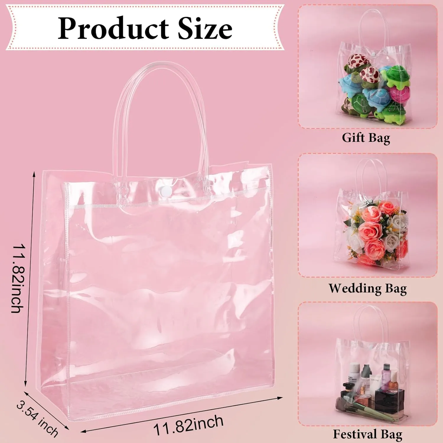 Reginary 85 Pcs Clear PVC Gift Bags with Handles Plastic Transparent Wrap Bags Bulk Reusable Bride Favor Totes for Shopping Wedding Baby Shower Birthday Party(11.82x11.82x3.94 Inch)