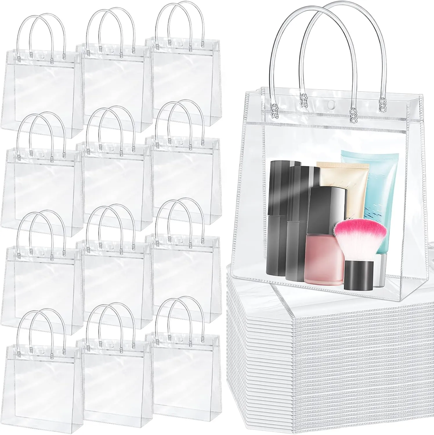 Reginary 85 Pcs Clear PVC Gift Bags with Handles Plastic Transparent Wrap Bags Bulk Reusable Bride Favor Totes for Shopping Wedding Baby Shower Birthday Party(11.82x11.82x3.94 Inch)