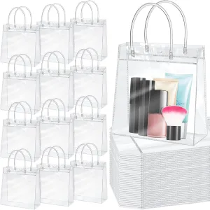 Reginary 85 Pcs Clear PVC Gift Bags with Handles Plastic Transparent Wrap Bags Bulk Reusable Bride Favor Totes for Shopping Wedding Baby Shower Birthday Party(11.82x11.82x3.94 Inch)