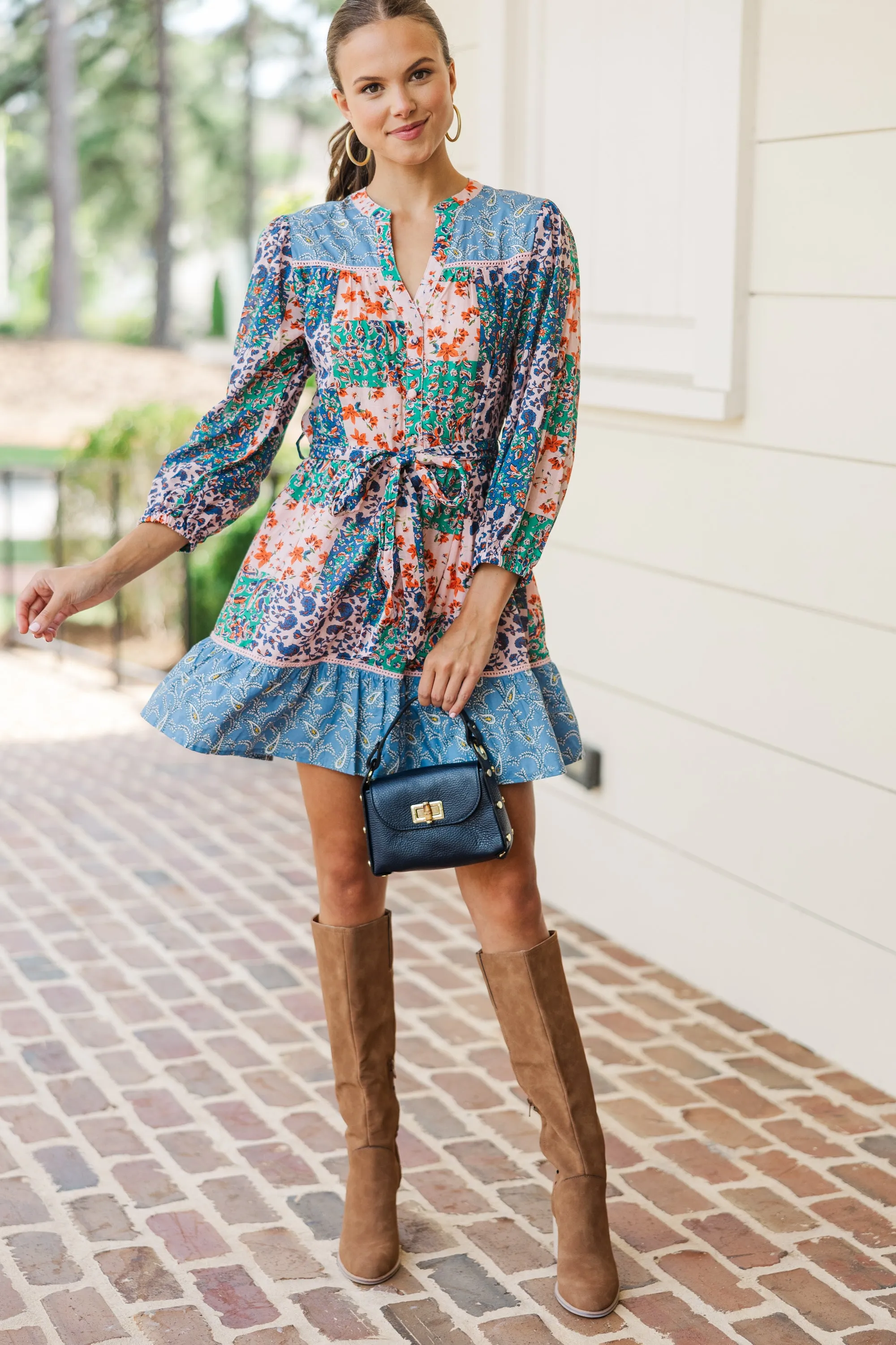 Remember It Well Blue Mixed Printed Dress