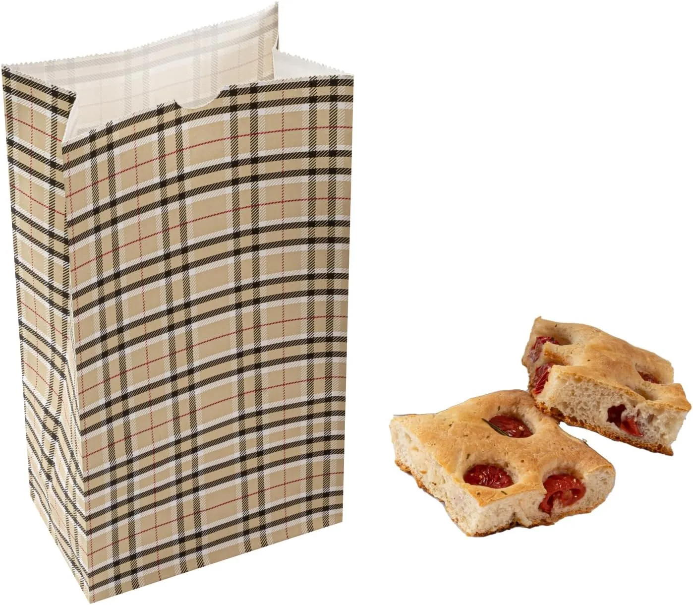 Restaurantware Bag Tek 6 LB Disposable Lunch Bags 100 Sturdy Take Out Bags - Flat Bottom Great For Restaurants Cafes And Bakeries Plaid Paper Popcorn Bags Versatile For Grocery And More