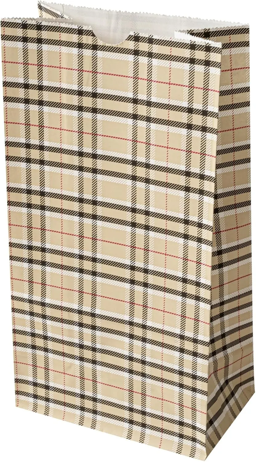 Restaurantware Bag Tek 6 LB Disposable Lunch Bags 100 Sturdy Take Out Bags - Flat Bottom Great For Restaurants Cafes And Bakeries Plaid Paper Popcorn Bags Versatile For Grocery And More