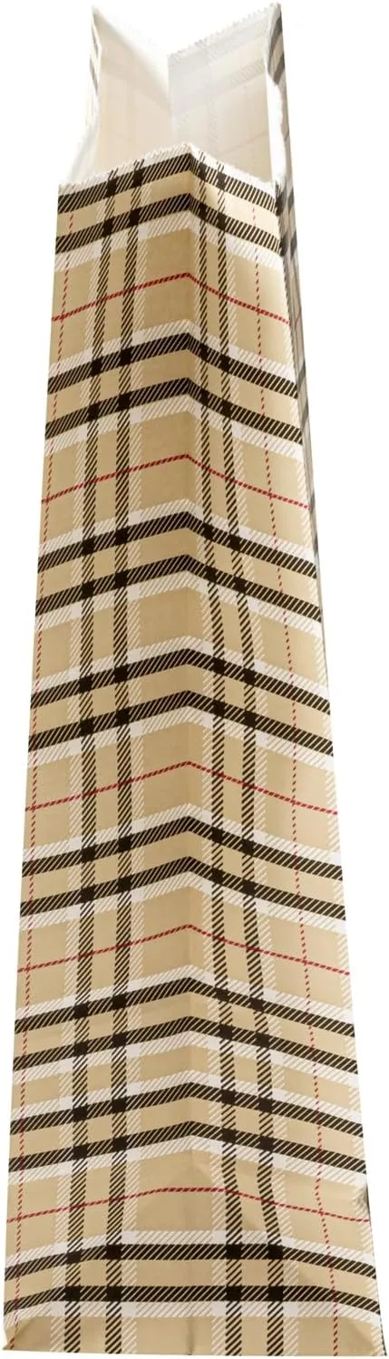 Restaurantware Bag Tek 6 LB Disposable Lunch Bags 100 Sturdy Take Out Bags - Flat Bottom Great For Restaurants Cafes And Bakeries Plaid Paper Popcorn Bags Versatile For Grocery And More