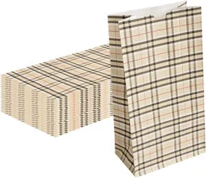Restaurantware Bag Tek 6 LB Disposable Lunch Bags 100 Sturdy Take Out Bags - Flat Bottom Great For Restaurants Cafes And Bakeries Plaid Paper Popcorn Bags Versatile For Grocery And More
