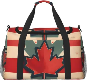 Retro Canada Flag pattern print Carry on Bag Underseat forTraveling Personal Item Bag Travel Duffel Bag Gym Bag for Women Men