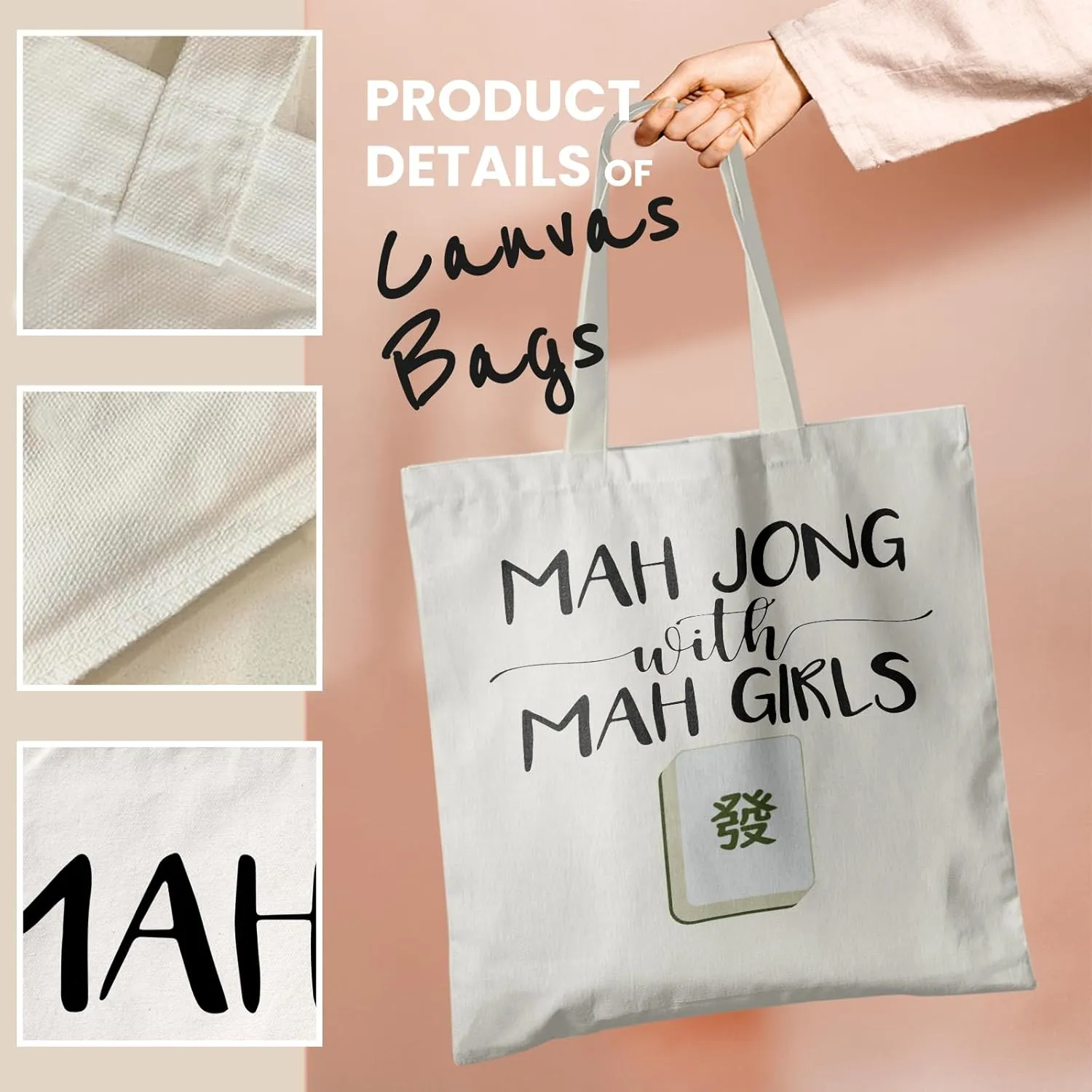 Retro Canvas Tote Bags for Women, Mahjong Gifts, Gifts for Mahjong Lovers
