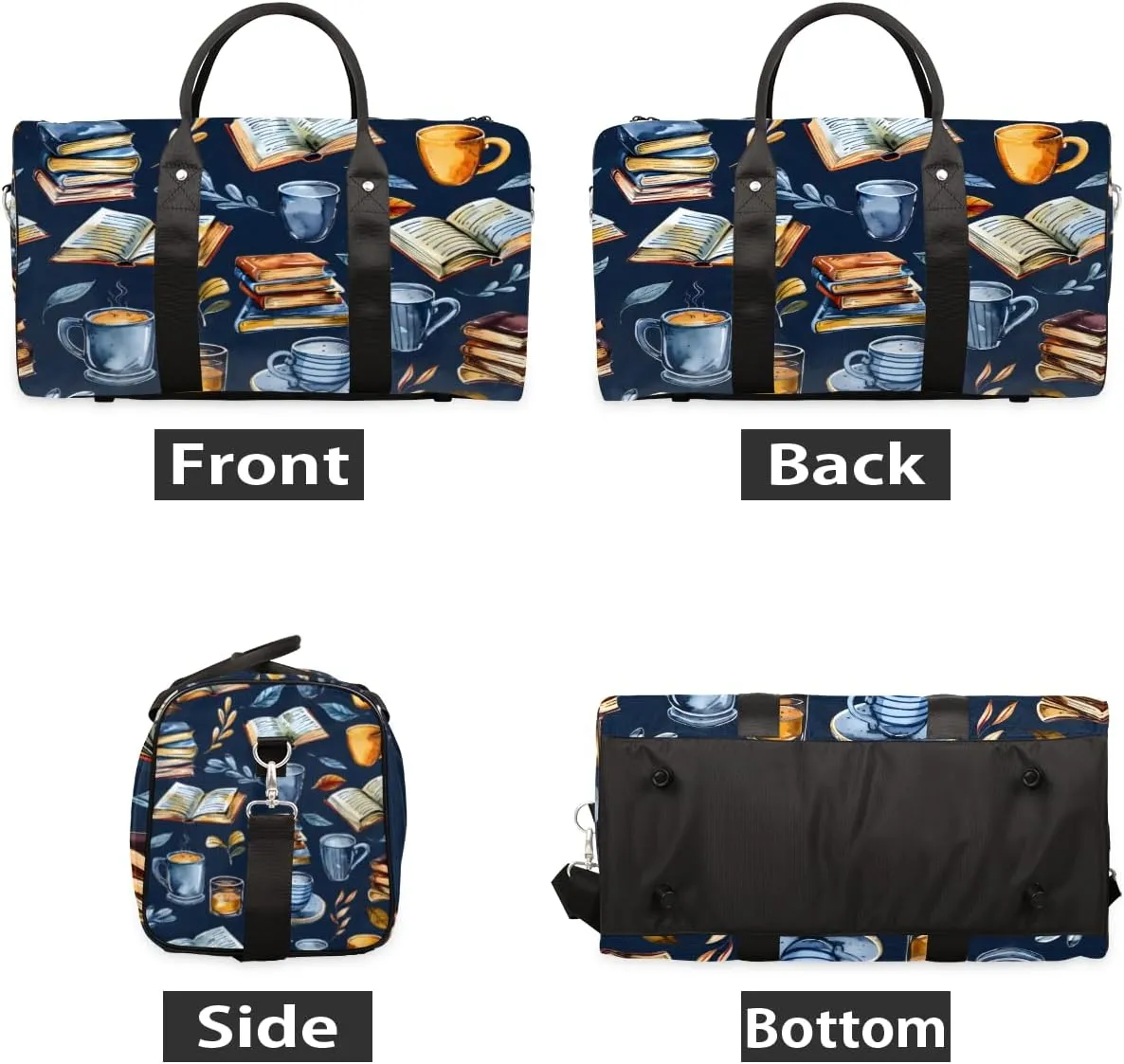 Retro Coffee Book Travel Duffle Bag for Women Men Gym Duffel Foldable Bag Waterproof Weekender Library Theme Duffle Tote