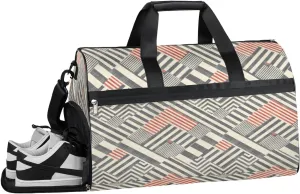 Retro Pattern Gym Bag for Women and Men Duffel Bag for Sports Gyms and Weekend Getaway Stripe Tiles Water-resistant Travel Dufflebag with Shoe Compartments