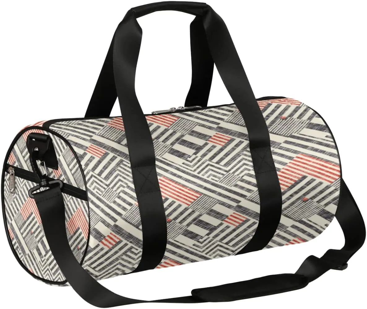 Retro Pattern Gym Bag Small Gym Duffel Bags for Men Women Stripe Tiles Overnight Weekender Bag Lightweight Sport Duffle Bag Carry On Gymbag