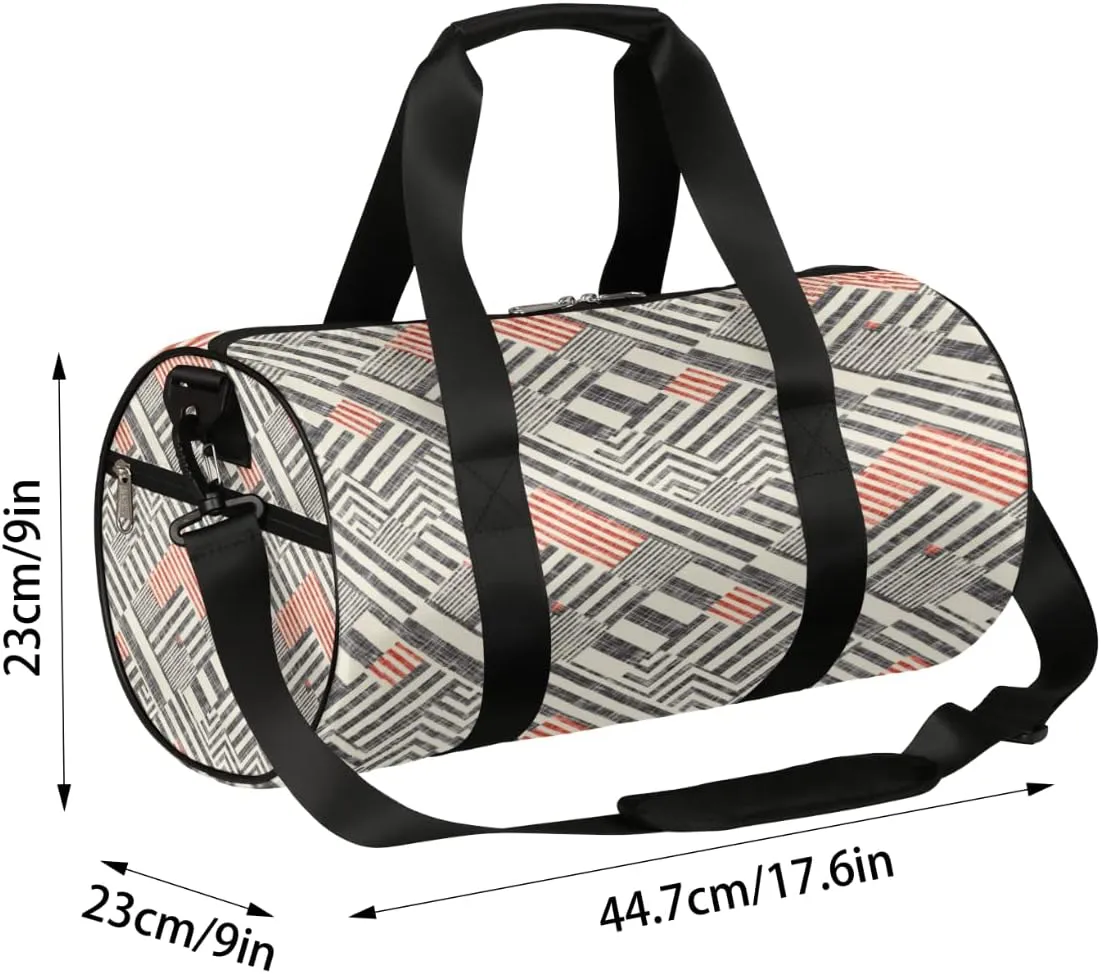 Retro Pattern Gym Bag Small Gym Duffel Bags for Men Women Stripe Tiles Overnight Weekender Bag Lightweight Sport Duffle Bag Carry On Gymbag