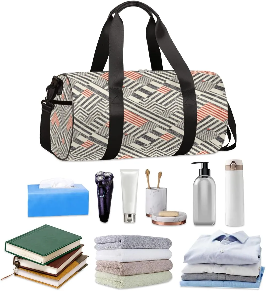 Retro Pattern Gym Bag Small Gym Duffel Bags for Men Women Stripe Tiles Overnight Weekender Bag Lightweight Sport Duffle Bag Carry On Gymbag