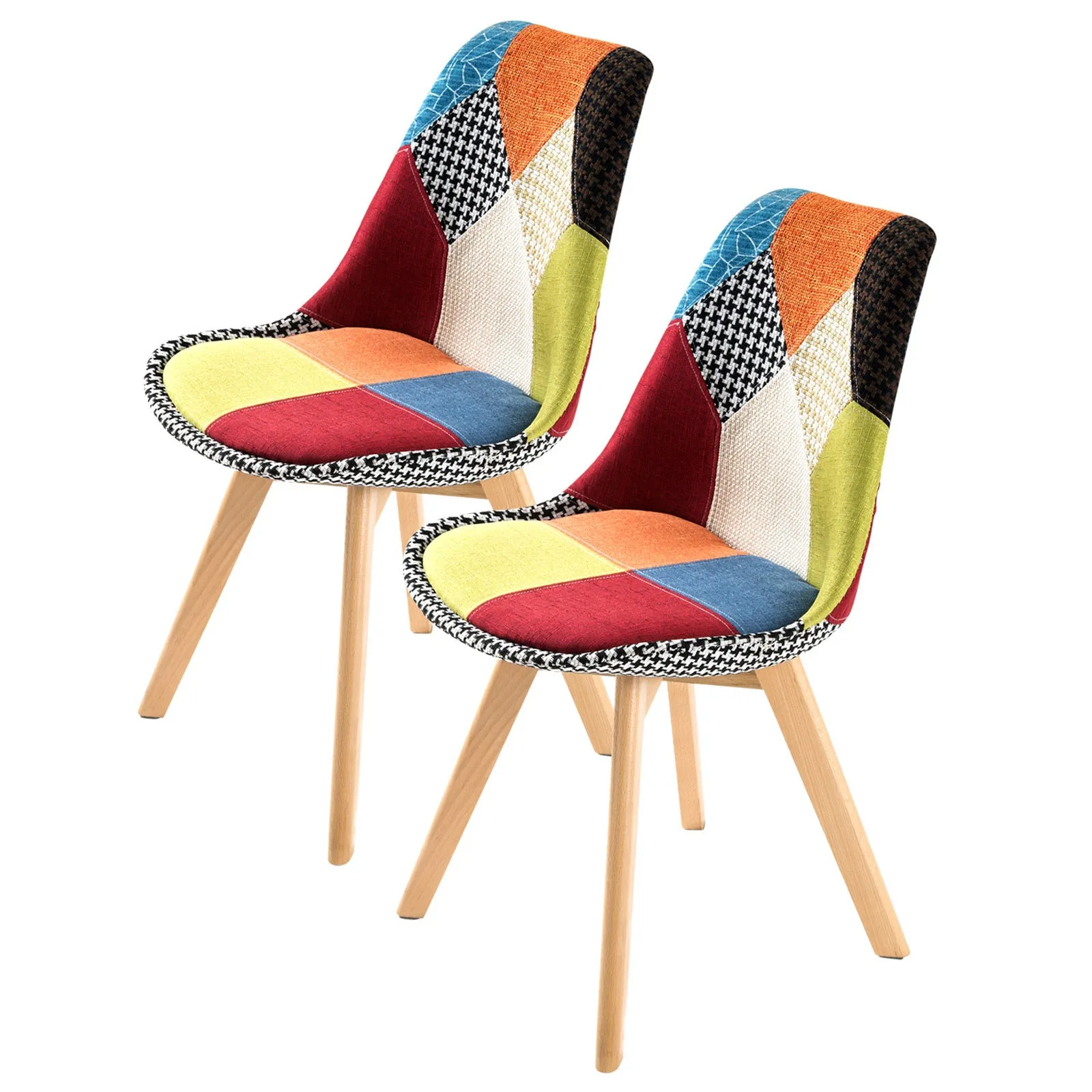 Retro (Set of 2) Patchwork Fabric Dining Chairs - Multicolour