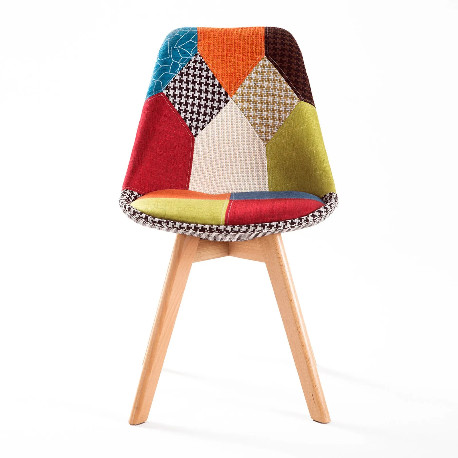 Retro (Set of 2) Patchwork Fabric Dining Chairs - Multicolour