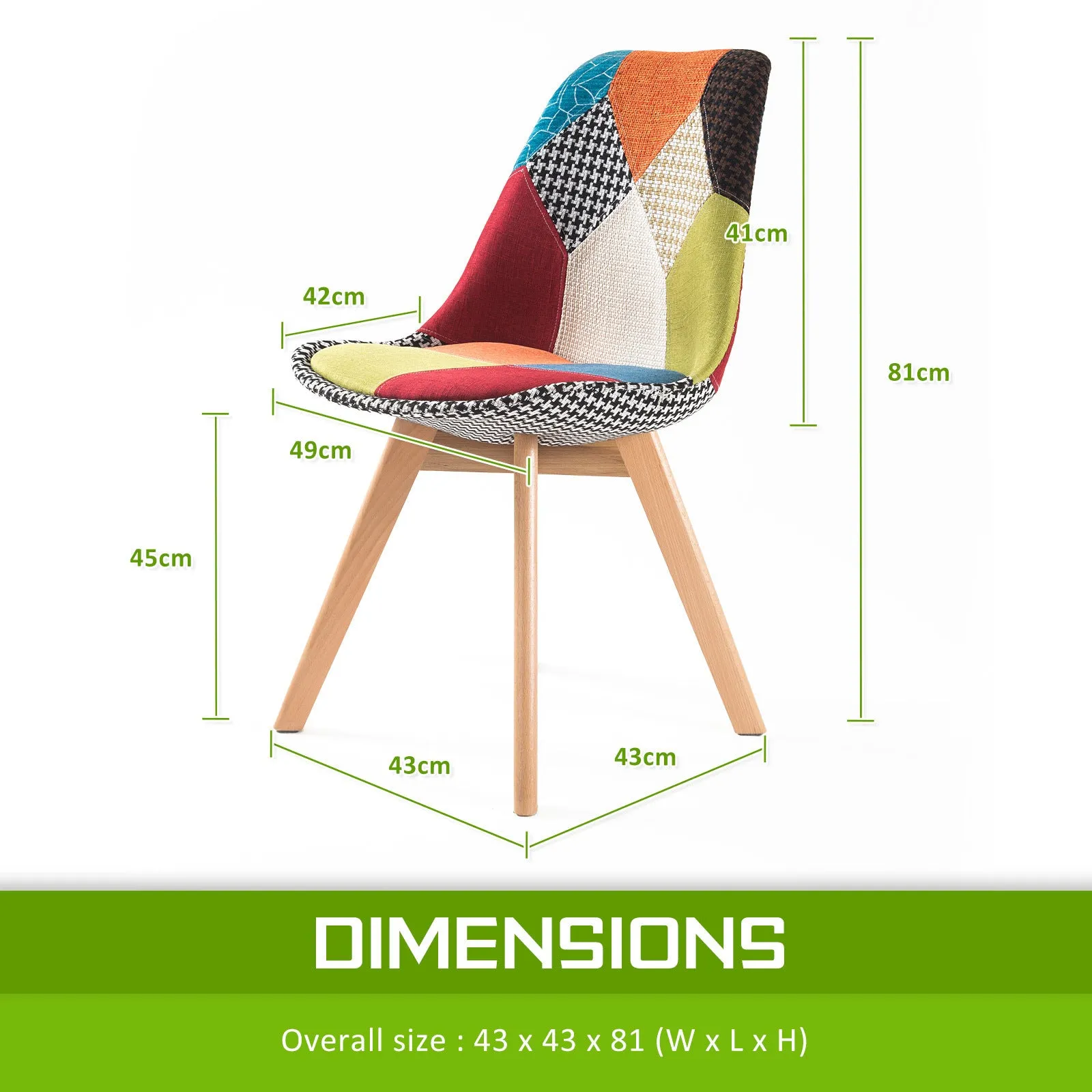 Retro (Set of 2) Patchwork Fabric Dining Chairs - Multicolour
