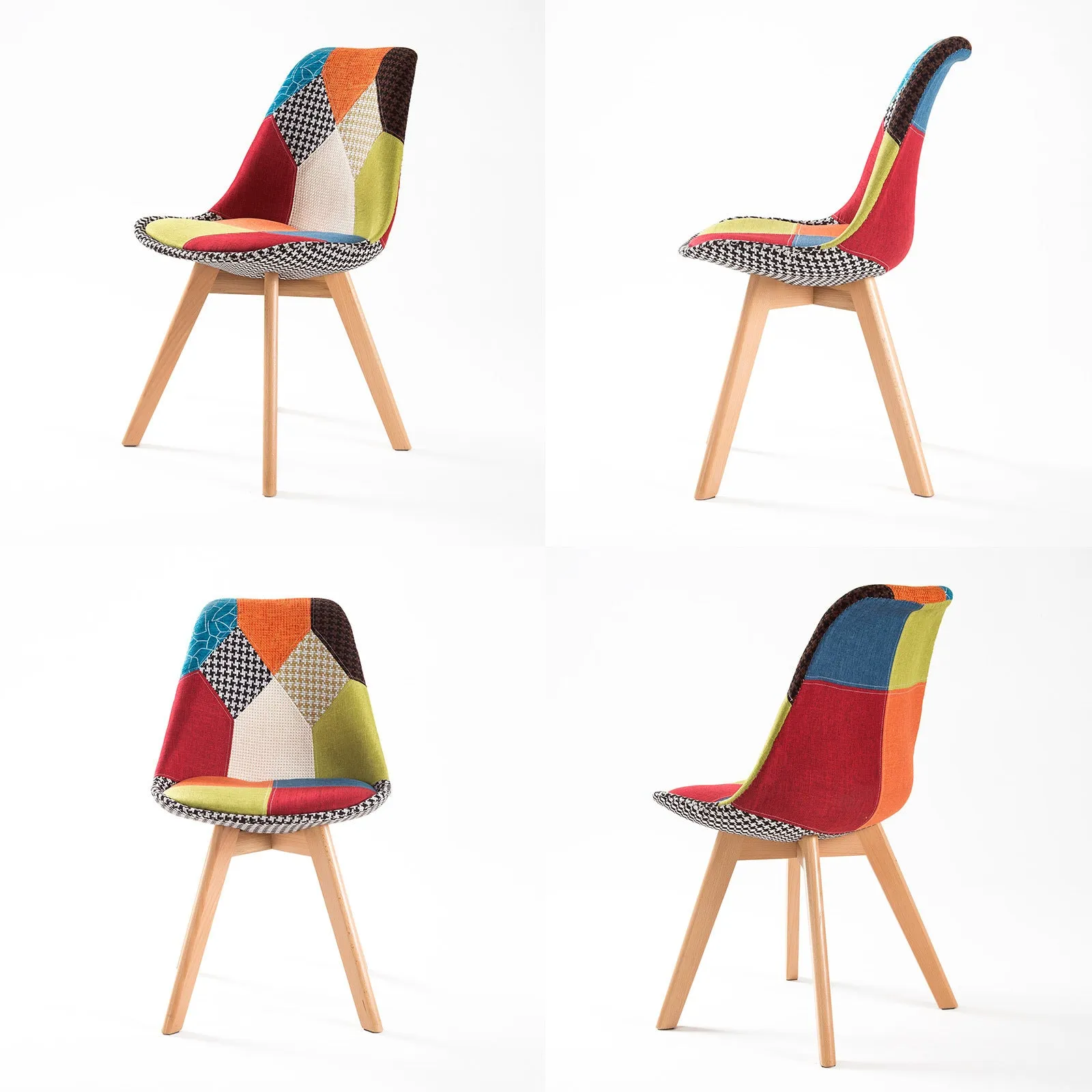 Retro (Set of 2) Patchwork Fabric Dining Chairs - Multicolour