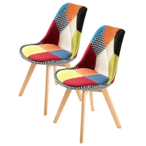 Retro (Set of 2) Patchwork Fabric Dining Chairs - Multicolour