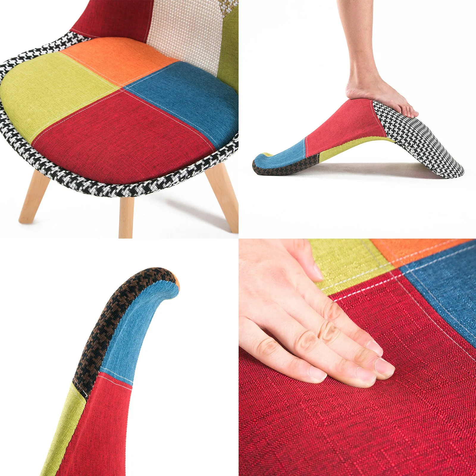 Retro (Set of 2) Patchwork Fabric Dining Chairs - Multicolour