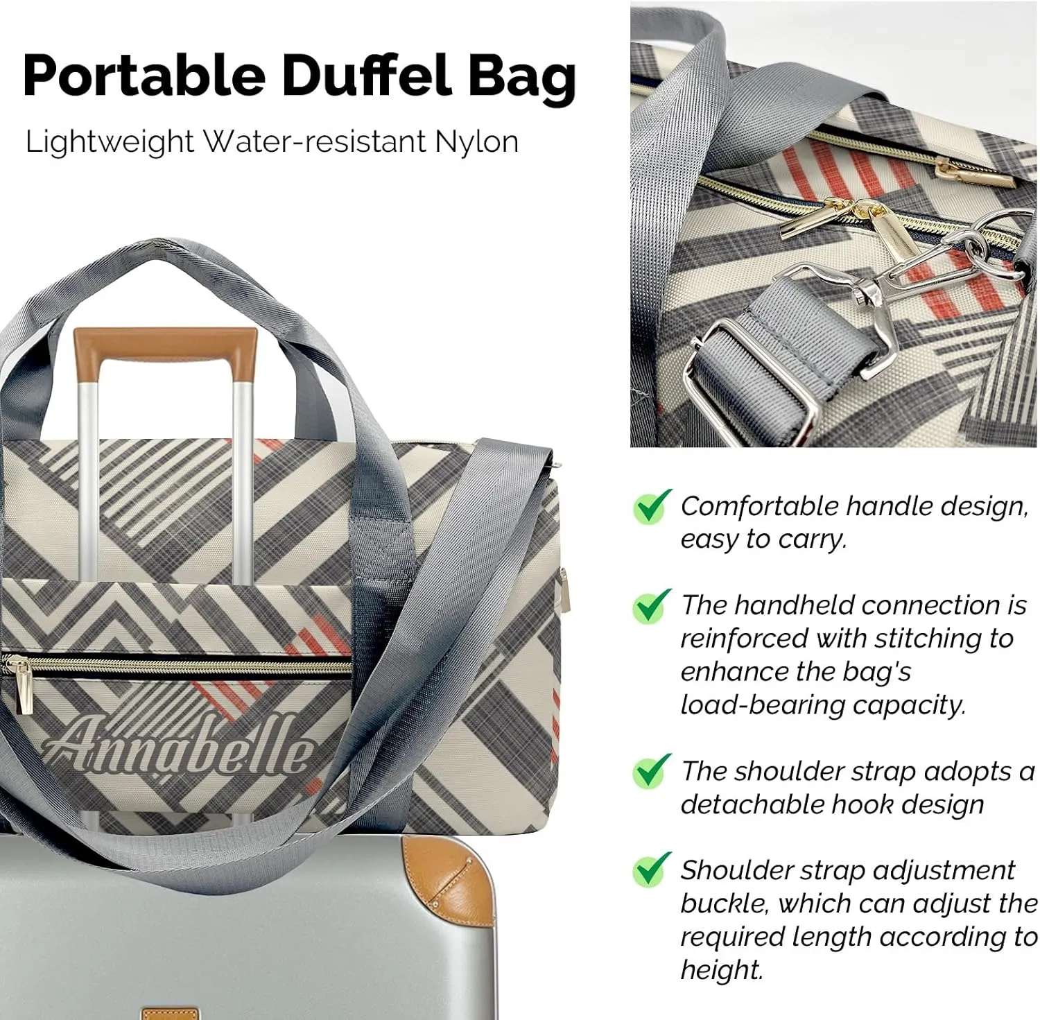Retro Stripe Personalized Duffel Bag with Name Custom Travel Bag for Woman Men Sports Gym Dance Bags Wet Dry Pockets Shoes Compartment Overnight Weekend Bag