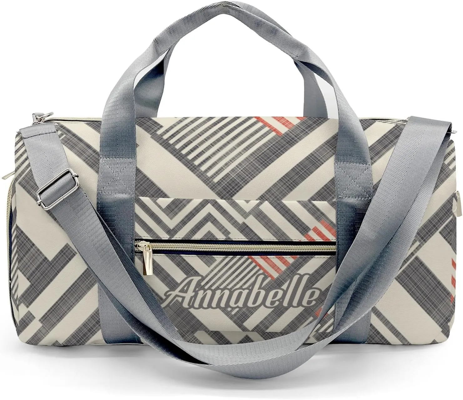Retro Stripe Personalized Duffel Bag with Name Custom Travel Bag for Woman Men Sports Gym Dance Bags Wet Dry Pockets Shoes Compartment Overnight Weekend Bag