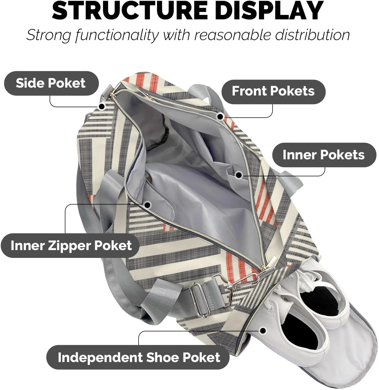 Retro Stripe Personalized Duffel Bag with Name Custom Travel Bag for Woman Men Sports Gym Dance Bags Wet Dry Pockets Shoes Compartment Overnight Weekend Bag