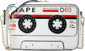 Retro Tape Shaped Evening Purse,PU Audio Cassette Crossbody HandBag for Women