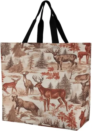 Reusable Shopping Bags Animal Wilderness Bear Deer Print Shoulder Shopping Bag Grocery Bag for Supermarket Shopping,camping Or Traveling, 40x40x16cm, Style