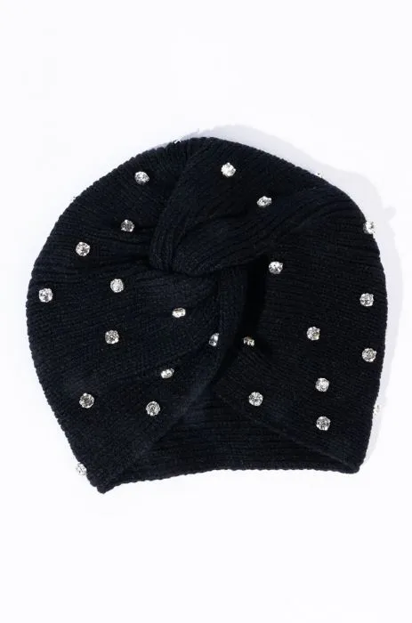 Rhinestone Knit Knotted Hat