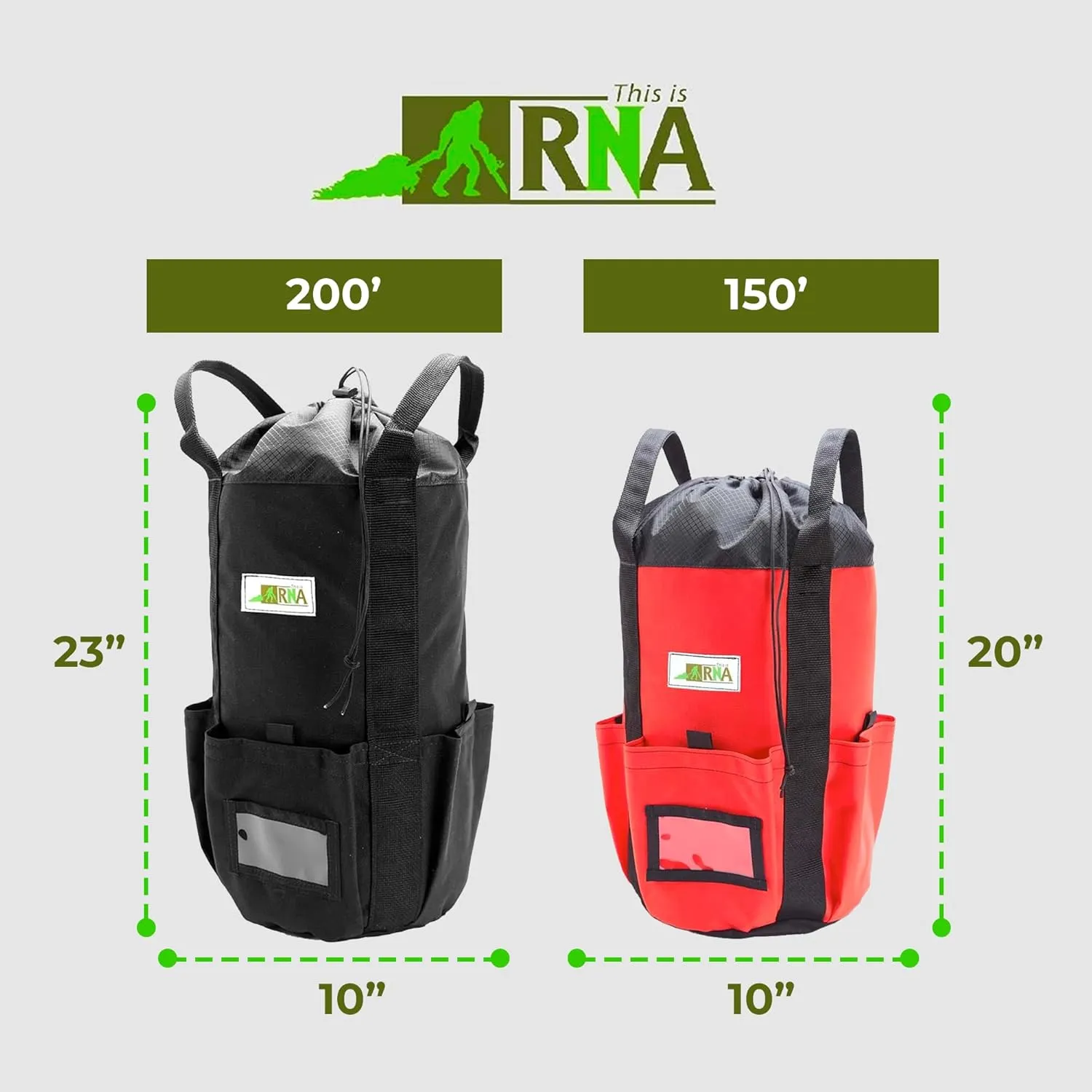 Rock-N-Rescue Arbor Rope Storage Bag - Rock and Tree Climbing Equipment, Arborist Gear, Bucket Style Backpack, Waterproof Nylon Material, Neon Green, 150'