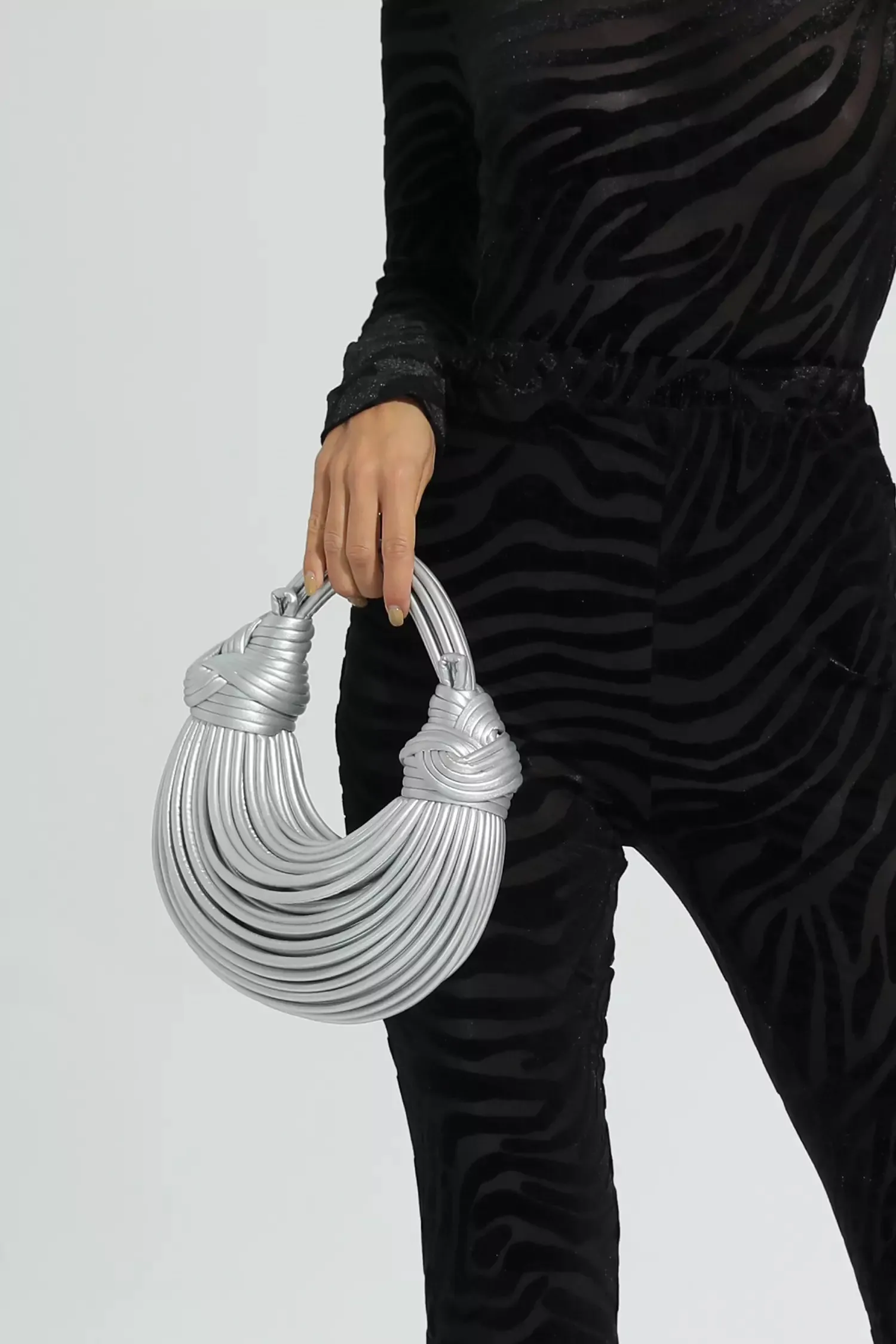 Rosa Silver PU Knotted Bag