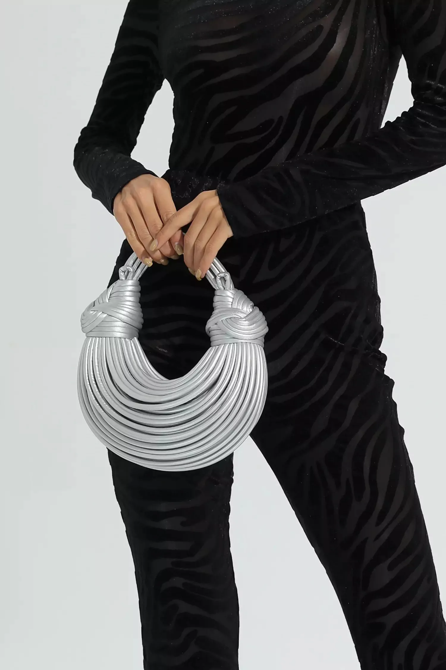 Rosa Silver PU Knotted Bag