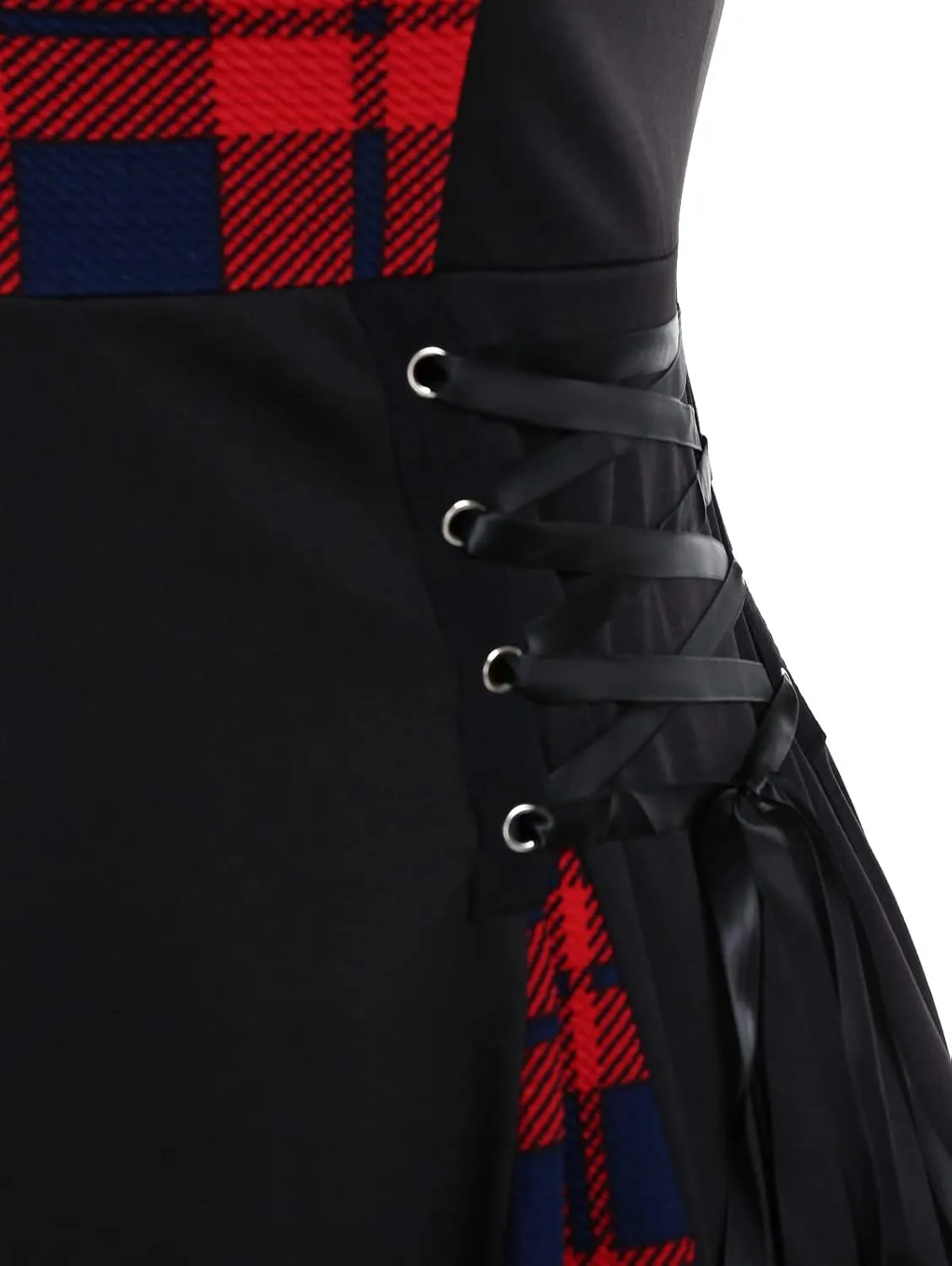 Rosegal Gothic Lace Up Plaid Half Zipper Fit and Flare Gothic Dress