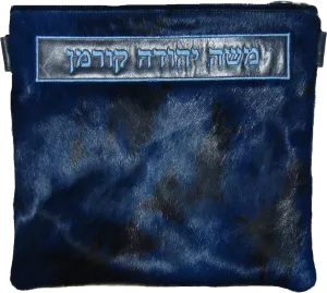 Royal blue tie dye hair-on with name label Tallis and Tefillin bag