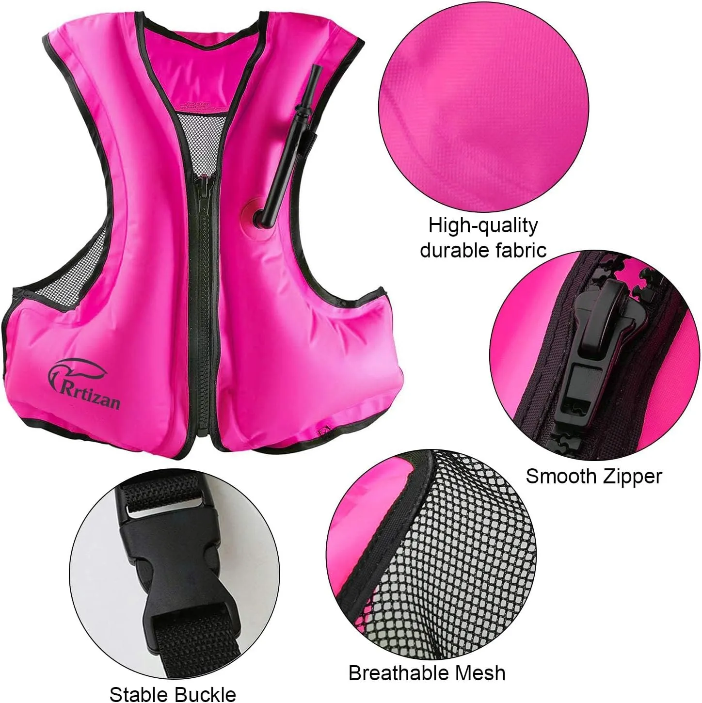 Rrtizan Inflatable Snorkel Vest for Adult, Travel Snorkeling Vest for Swimming, Snorkeling, Paddleboarding, Swim Vest Adult Suitable for 90-220lbs