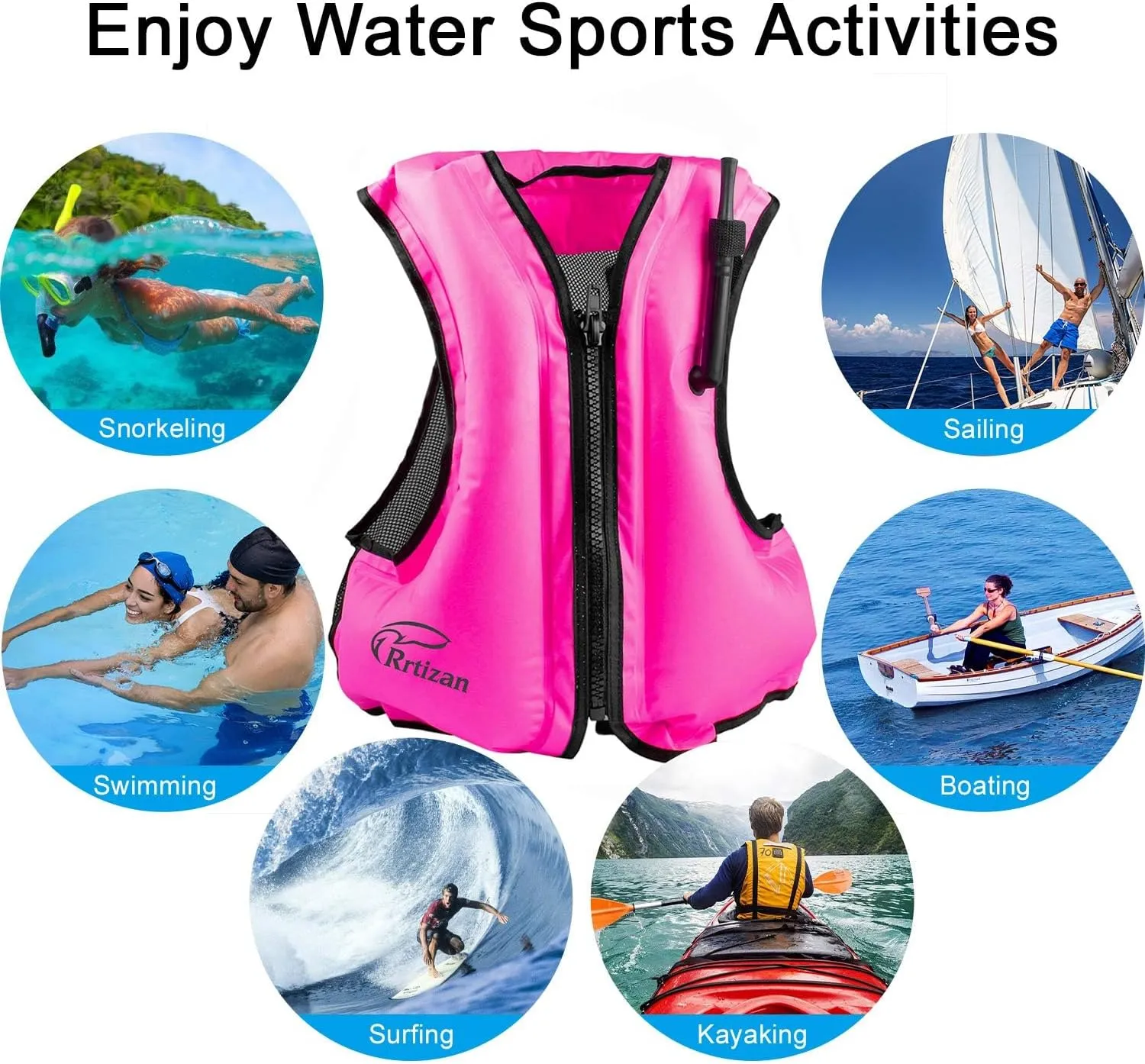 Rrtizan Inflatable Snorkel Vest for Adult, Travel Snorkeling Vest for Swimming, Snorkeling, Paddleboarding, Swim Vest Adult Suitable for 90-220lbs