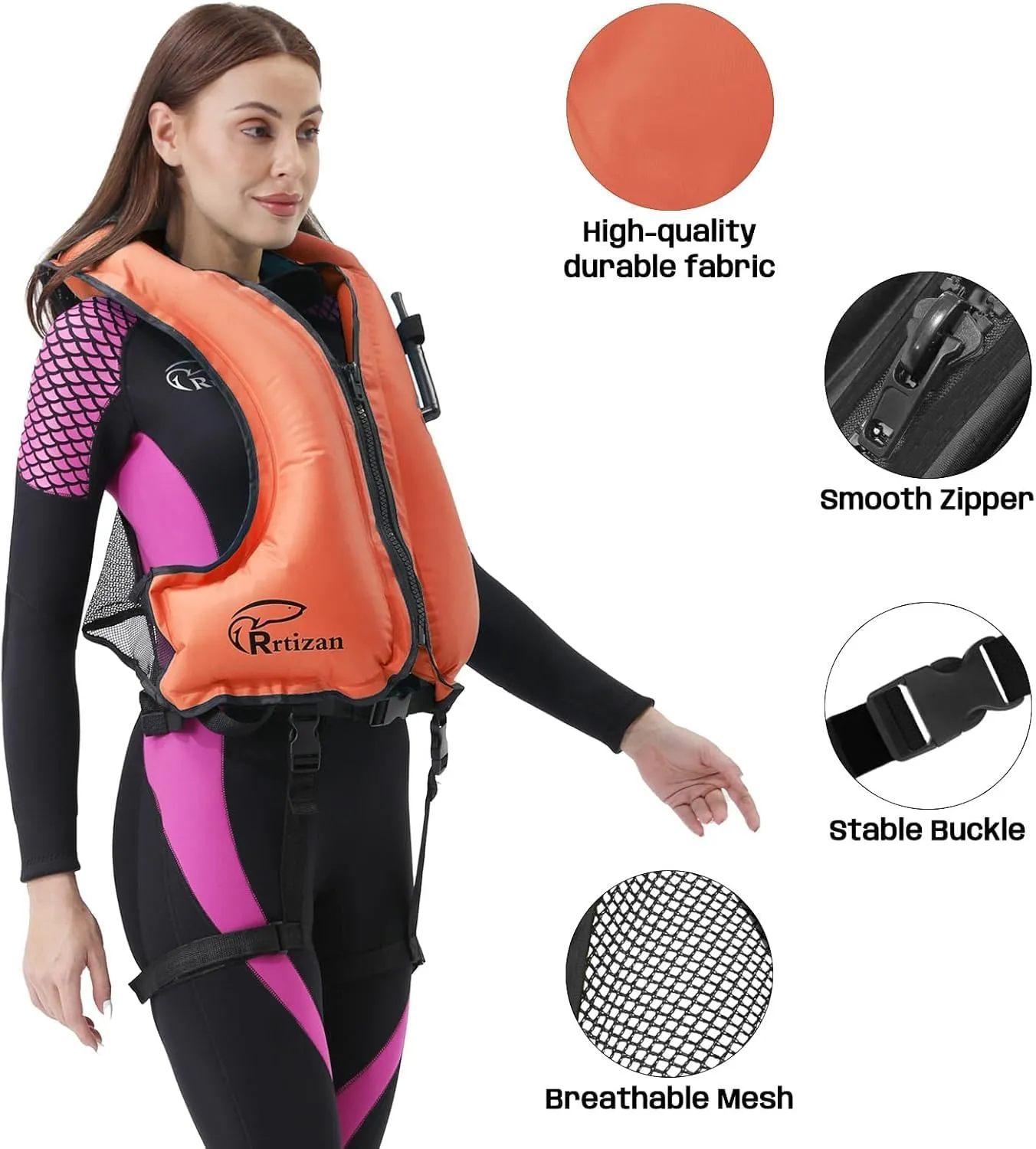 Rrtizan Inflatable Snorkel Vest for Adult, Travel Snorkeling Vest for Swimming, Snorkeling, Paddleboarding, Swim Vest Adult Suitable for 90-220lbs