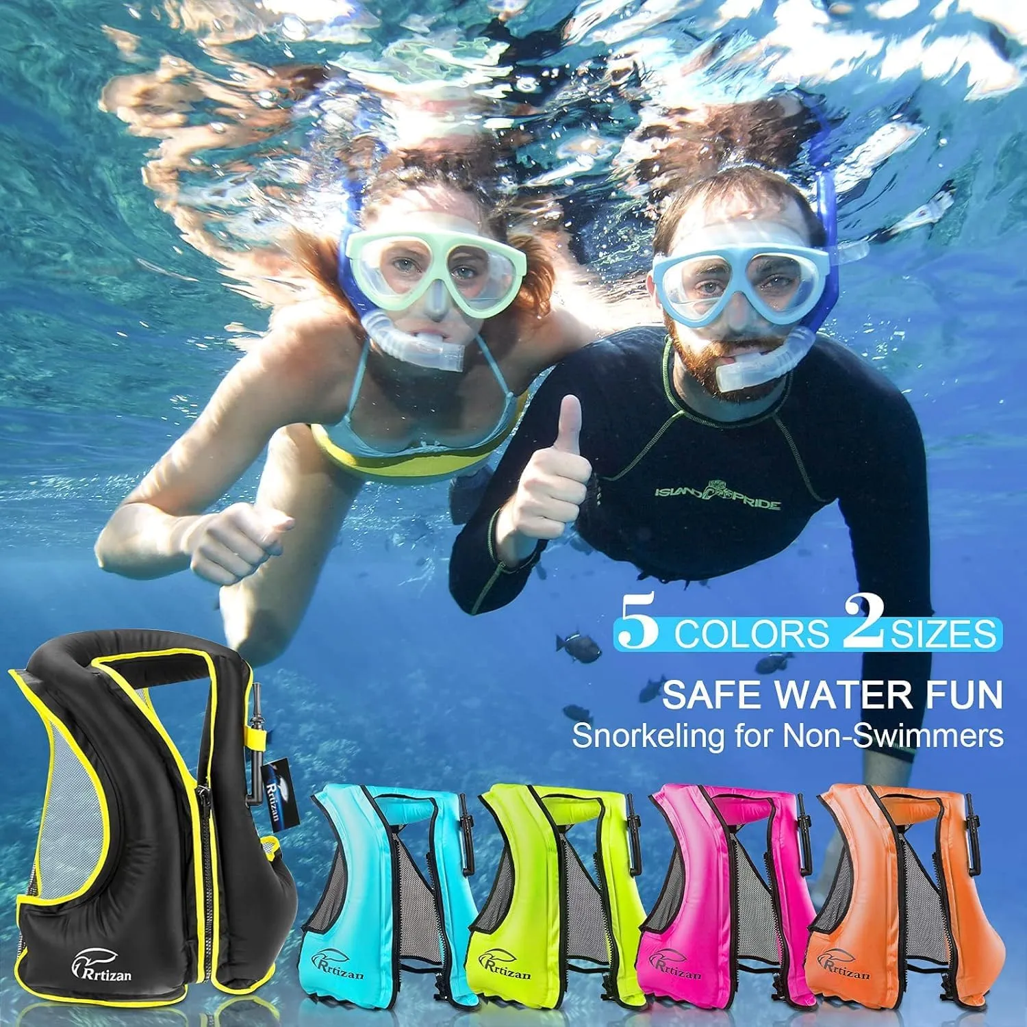 Rrtizan Inflatable Snorkel Vest for Adult, Travel Snorkeling Vest for Swimming, Snorkeling, Paddleboarding, Swim Vest Adult Suitable for 90-220lbs