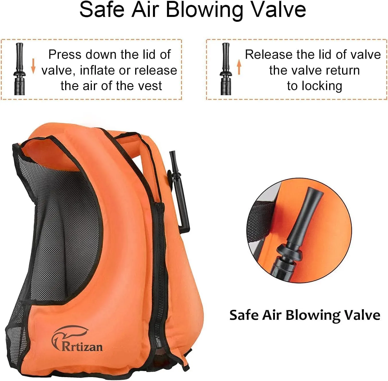 Rrtizan Inflatable Snorkel Vest for Adult, Travel Snorkeling Vest for Swimming, Snorkeling, Paddleboarding, Swim Vest Adult Suitable for 90-220lbs