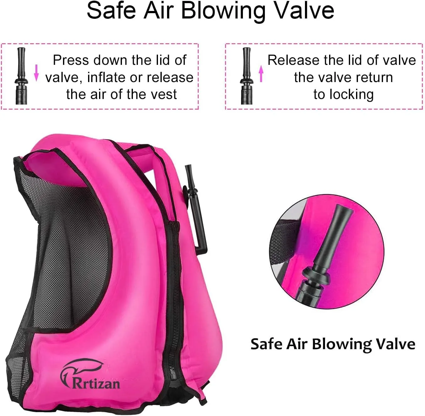 Rrtizan Inflatable Snorkel Vest for Adult, Travel Snorkeling Vest for Swimming, Snorkeling, Paddleboarding, Swim Vest Adult Suitable for 90-220lbs