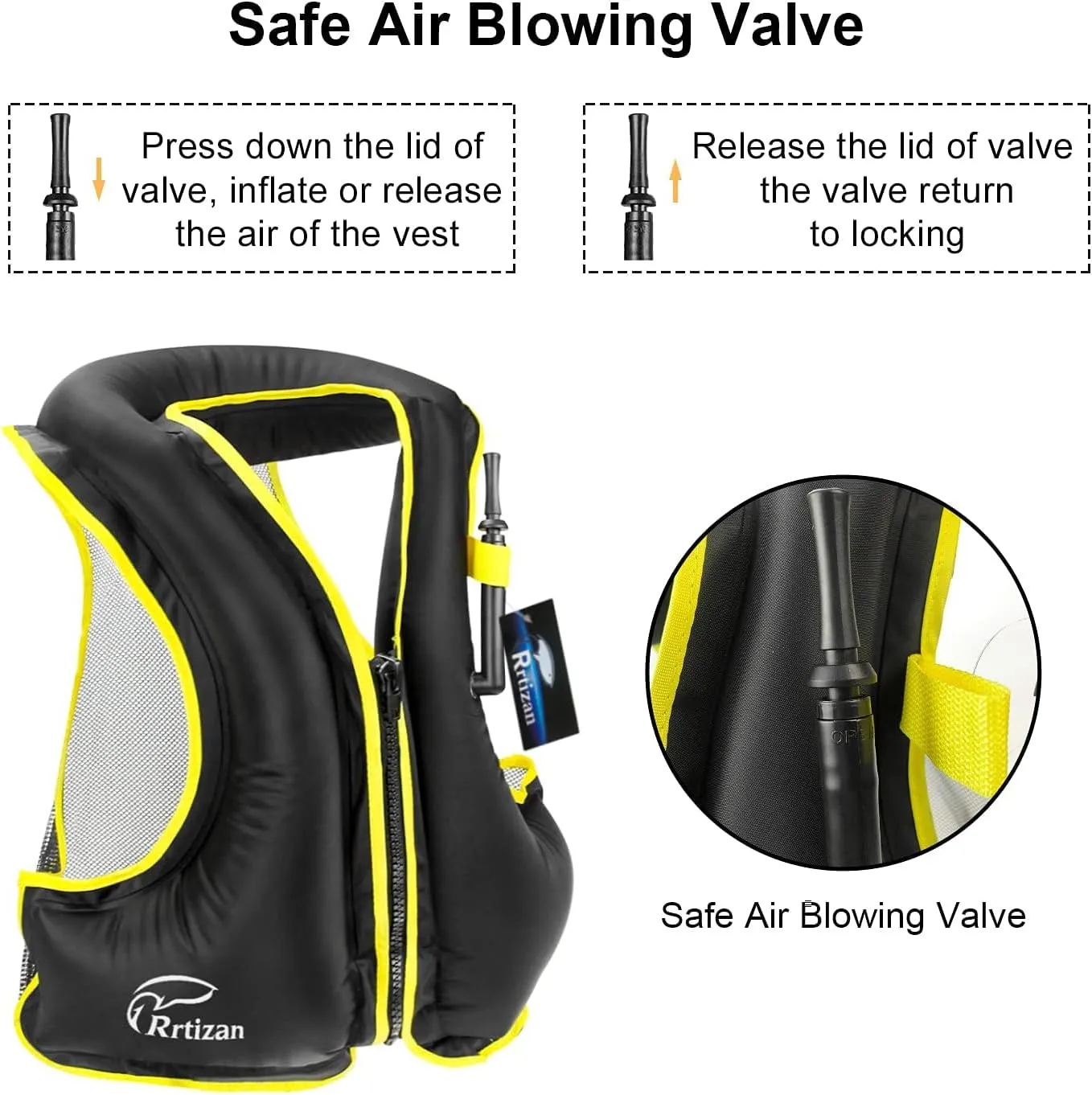 Rrtizan Inflatable Snorkel Vest for Adult, Travel Snorkeling Vest for Swimming, Snorkeling, Paddleboarding, Swim Vest Adult Suitable for 90-220lbs