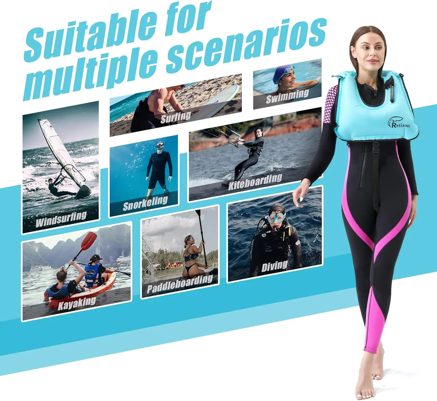 Rrtizan Snorkel Vest, Adults Portable Inflatable Swim Vest Buoyancy Aid Swim Jackets for Men & Women