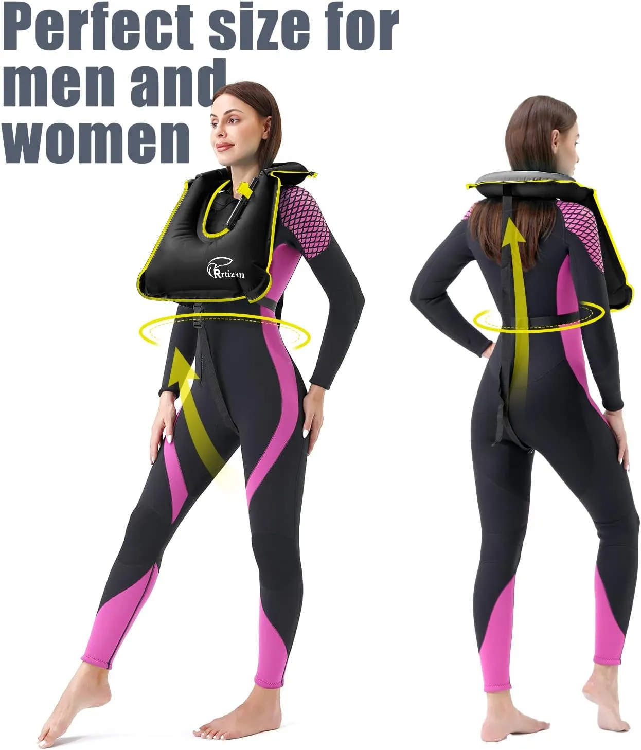 Rrtizan Snorkel Vest, Adults Portable Inflatable Swim Vest Jackets for Snorkeling Swimming Diving Safety