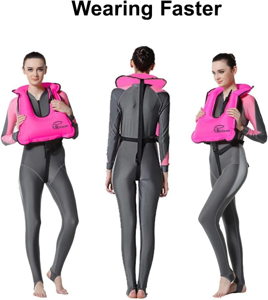 Rrtizan Snorkel Vest, Adults Portable Inflatable Swim Vest Jackets for Snorkeling Swimming Diving Safety