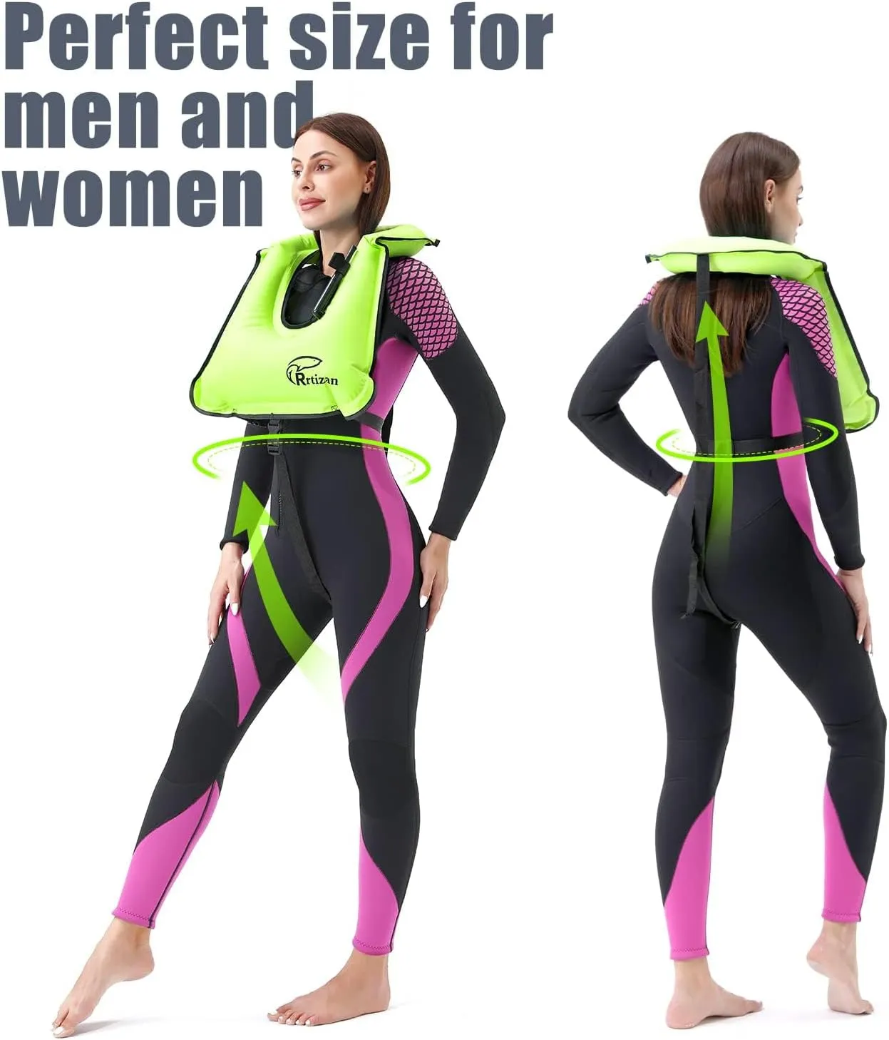 Rrtizan Snorkel Vest, Adults Portable Inflatable Swim Vest Jackets for Snorkeling Swimming Diving Safety