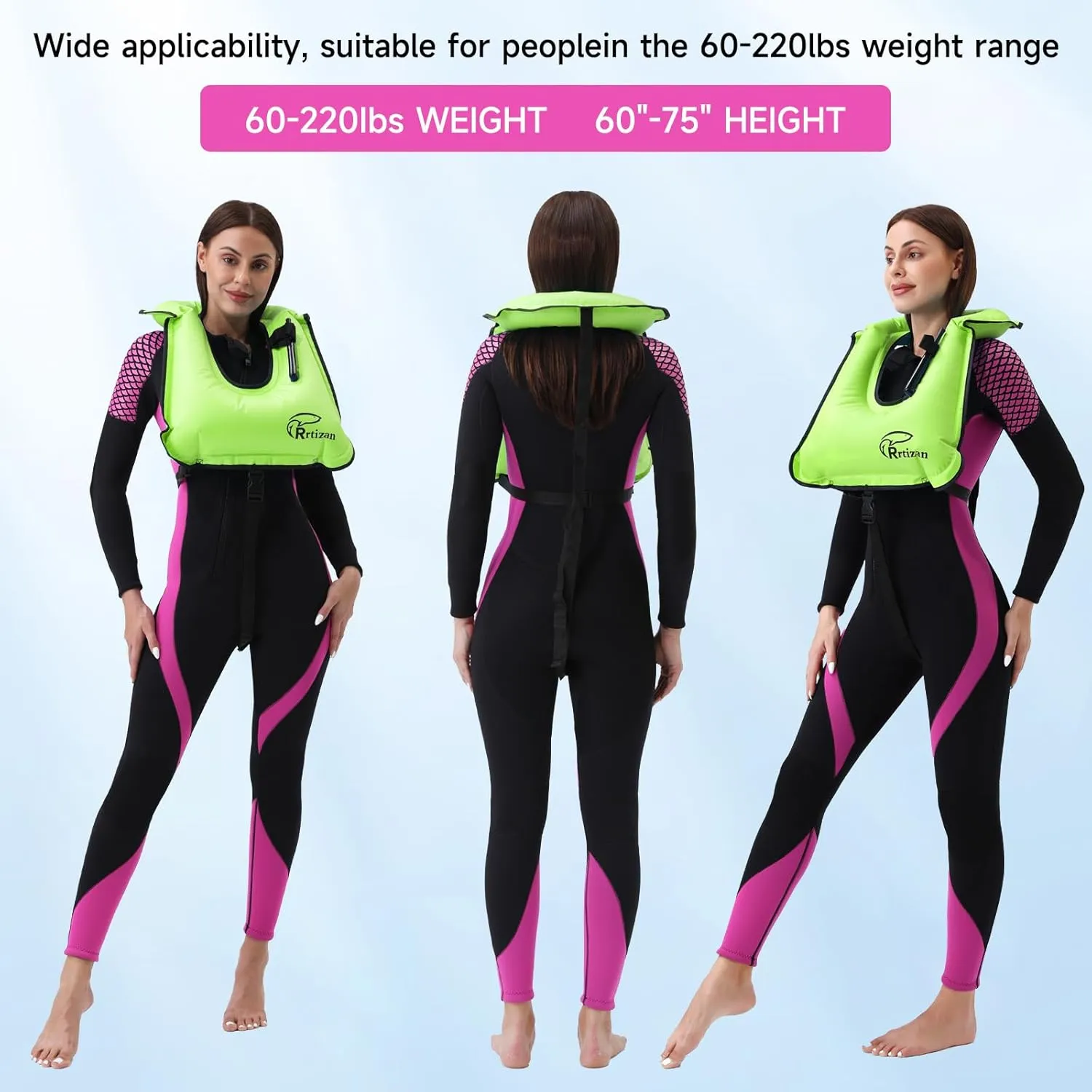 Rrtizan Snorkel Vest, Adults Portable Inflatable Swim Vest Jackets for Snorkeling Swimming Diving Safety