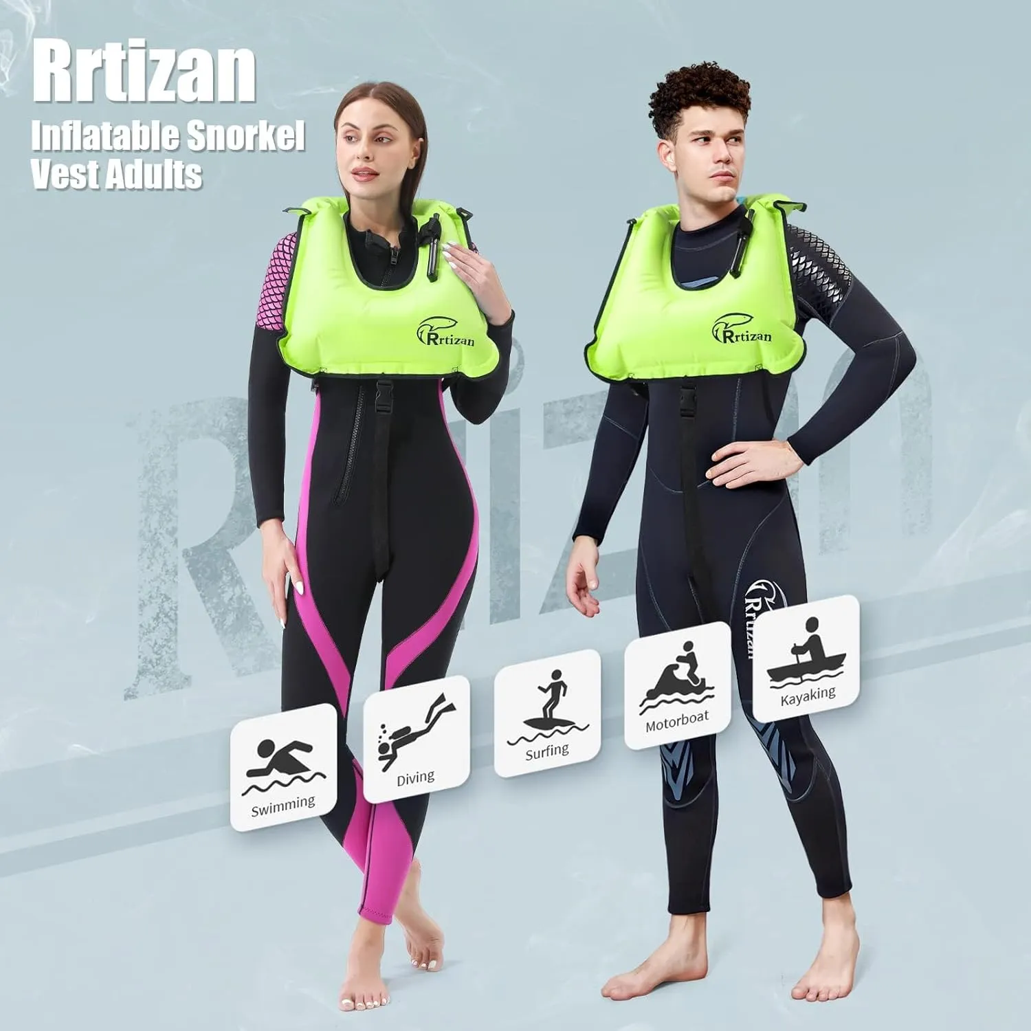 Rrtizan Snorkel Vest, Adults Portable Inflatable Swim Vest Jackets for Snorkeling Swimming Diving Safety