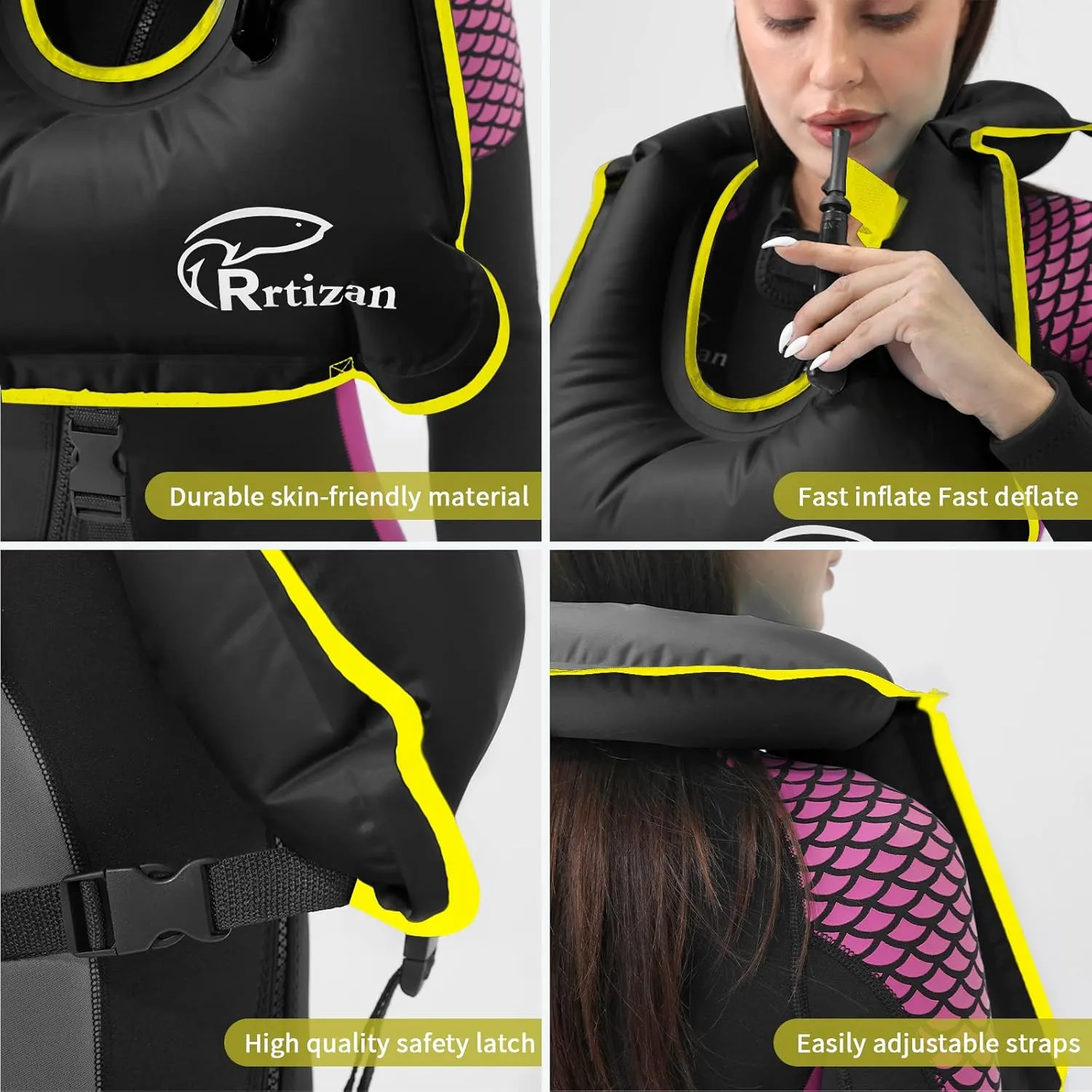 Rrtizan Snorkel Vest, Adults Portable Inflatable Swim Vest Jackets for Snorkeling Swimming Diving Safety