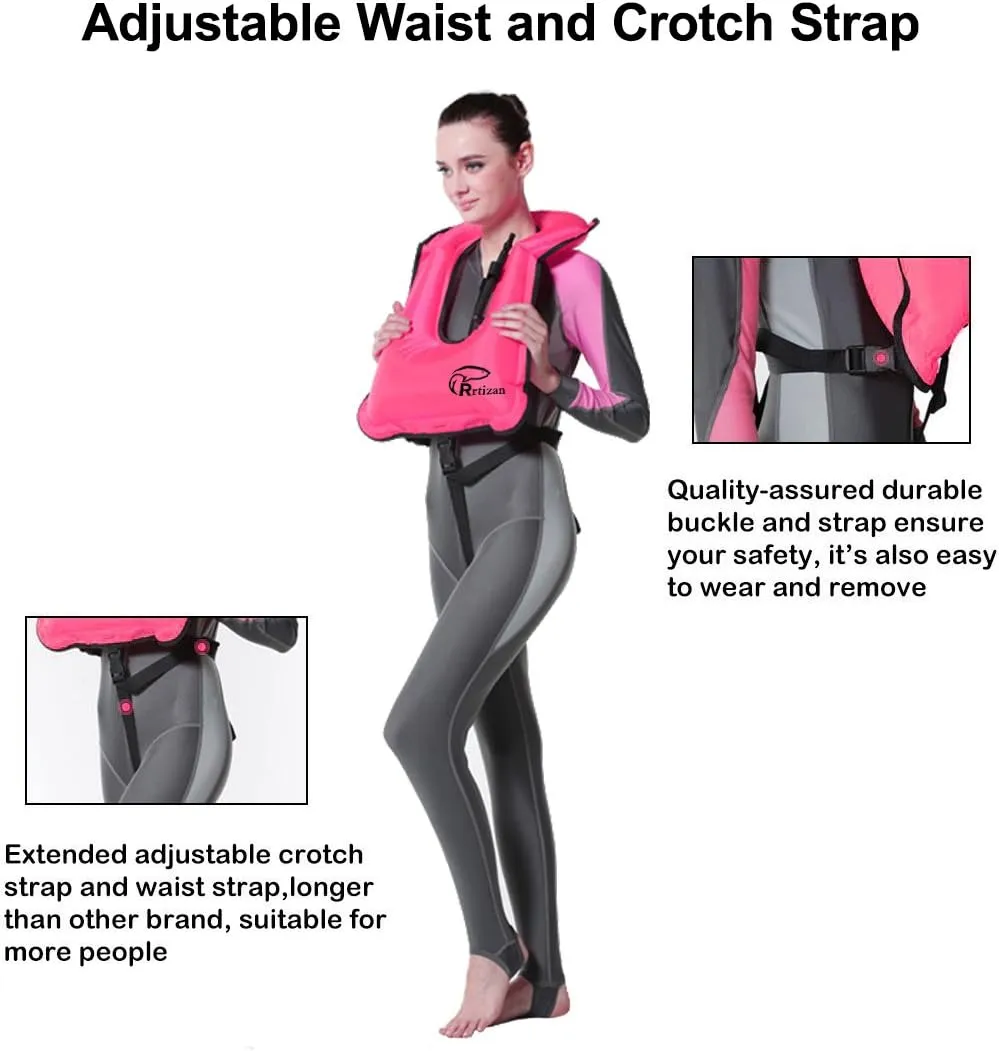 Rrtizan Snorkel Vest, Adults Portable Inflatable Swim Vest Jackets for Snorkeling Swimming Diving Safety