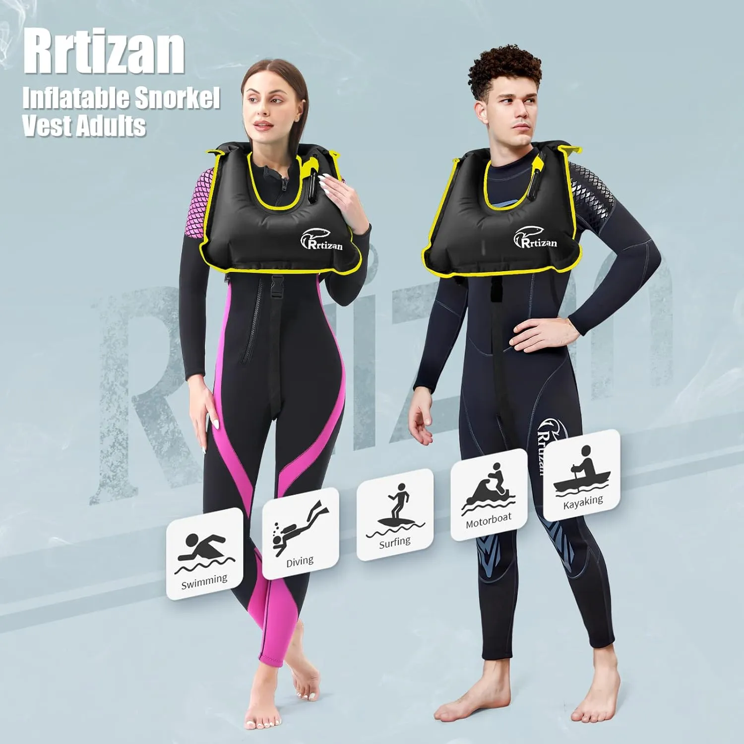 Rrtizan Snorkel Vest, Adults Portable Inflatable Swim Vest Jackets for Snorkeling Swimming Diving Safety