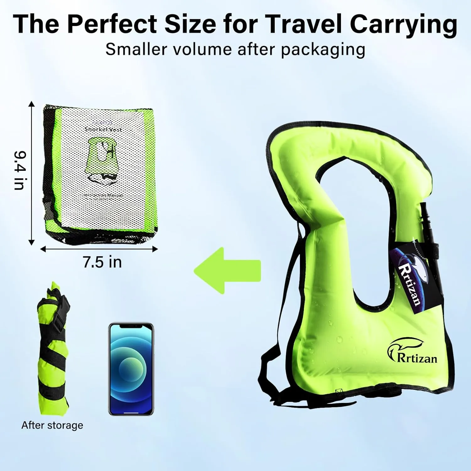 Rrtizan Snorkel Vest, Adults Portable Inflatable Swim Vest Jackets for Snorkeling Swimming Diving Safety