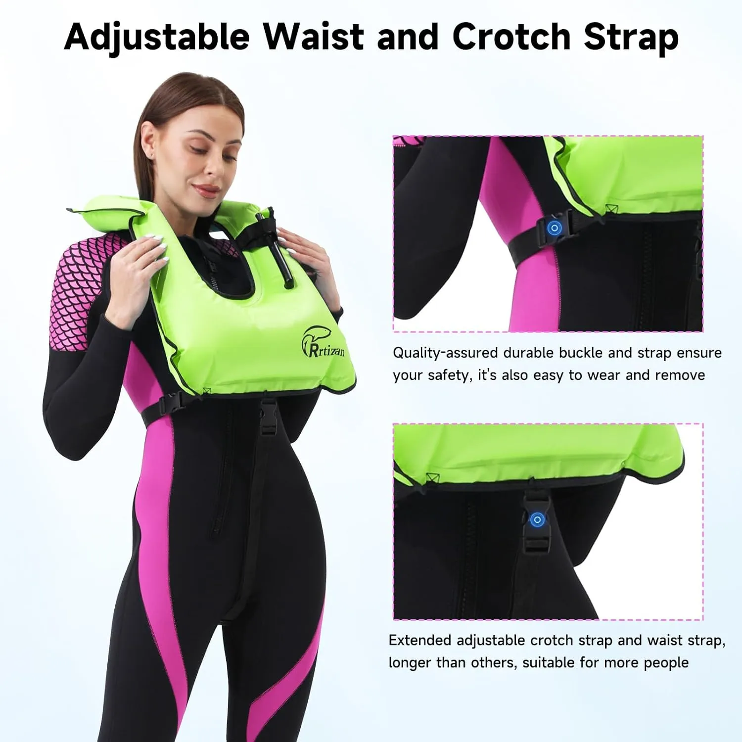 Rrtizan Snorkel Vest, Adults Portable Inflatable Swim Vest Jackets for Snorkeling Swimming Diving Safety